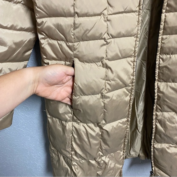 ANDREW MARC Womens Parka Coat Large Tan Down Fill Long Puffer Fur Jacket FLAWS - Picture 5 of 11